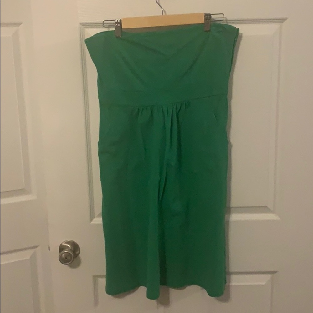Green strapless J Crew dress